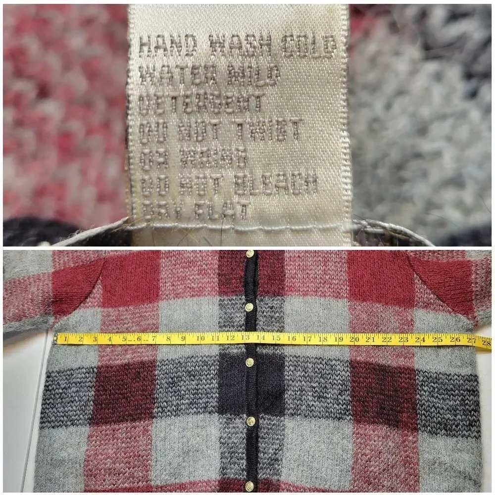 Dressbarn Mohair Blend Plaid Knit Cardigan in Red and Gray Vintage